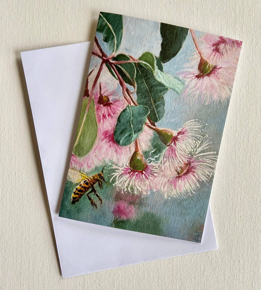 Gum Blossoms and Honeybee Greeting Card
