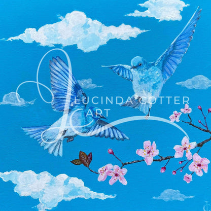 Bluebirds and Blossoms Premium Greeting Card