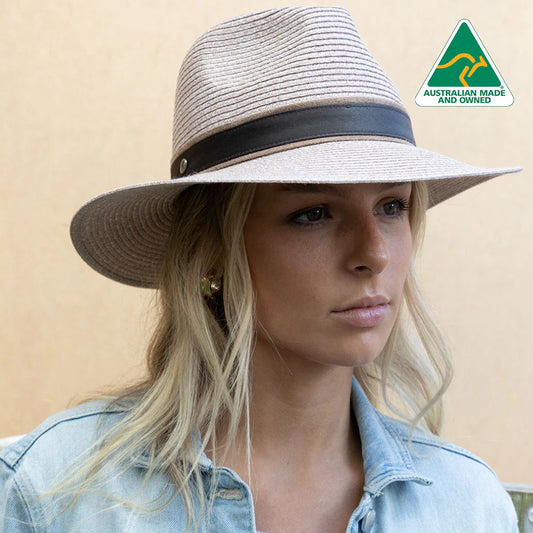 MARIO FEDORA. EVOKE HAT TAUPE. HANDMADE IN AUSTRALIA