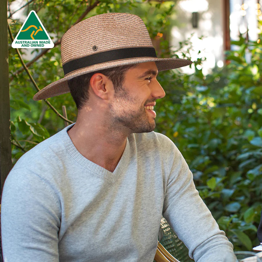 MARIO FEDORA. EVOKE HAT TAUPE. HANDMADE IN AUSTRALIA