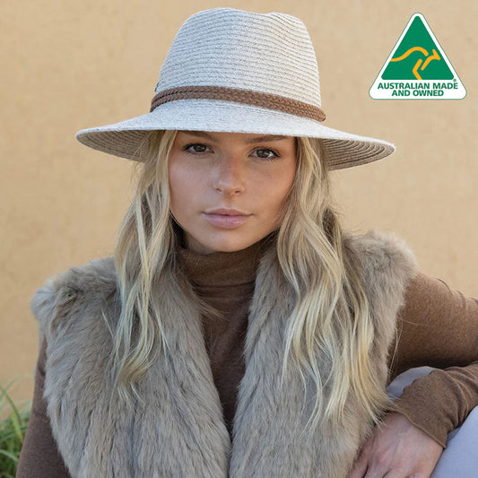 EVOKE HAT KEITH FEDORA. SAND M/L 60cm. HANDMADE IN AUSTRALIA