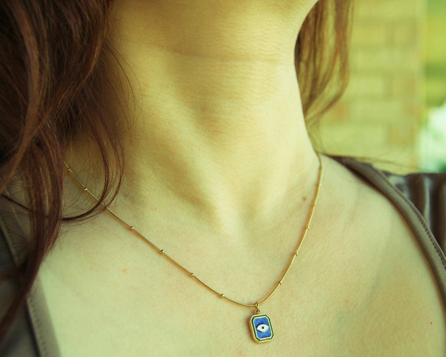 Evil Eye Necklace Gold • Blue Enamel Pendant • Satellite Chain • Waterproof Stainless Steel • Protection Necklace