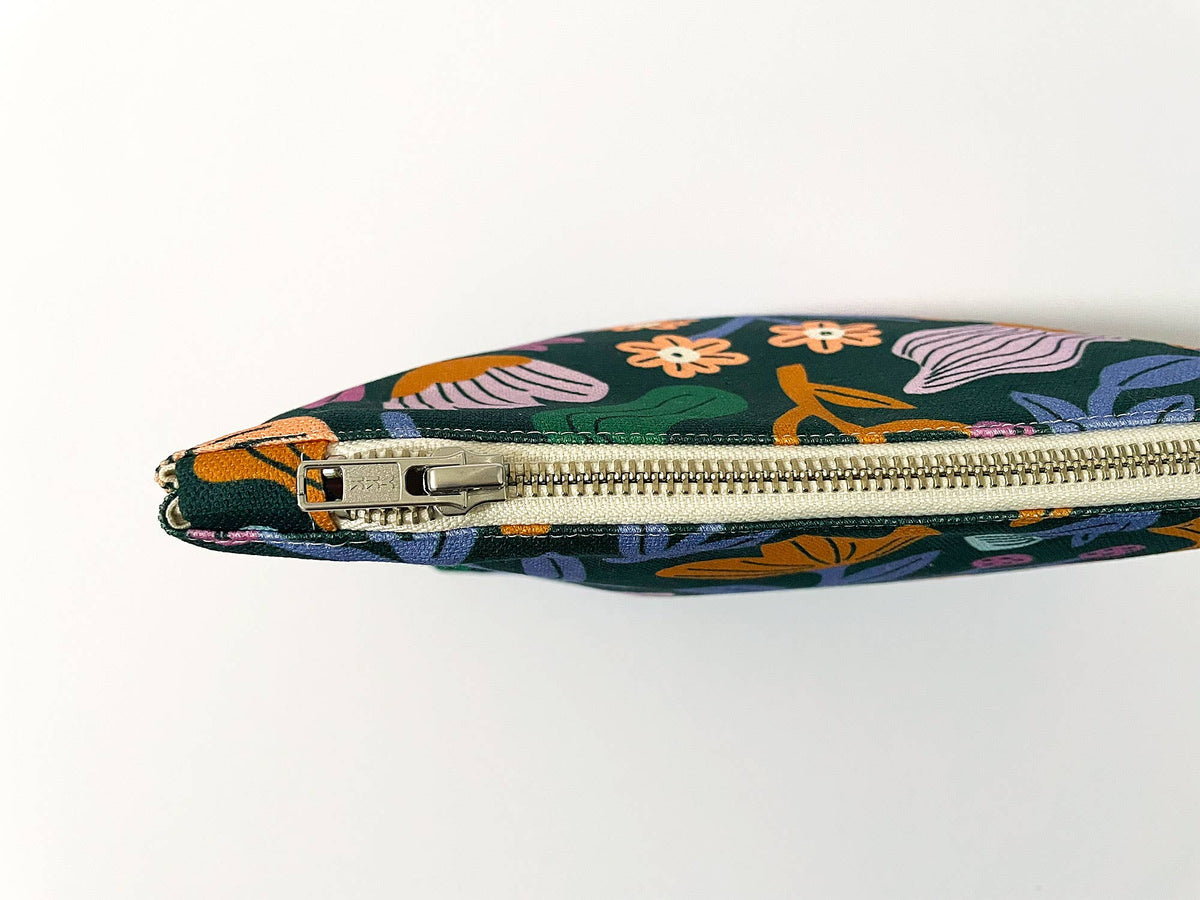 Handmade Make-up, Travel, Fabric Zip Purse - Frolic (Dark)