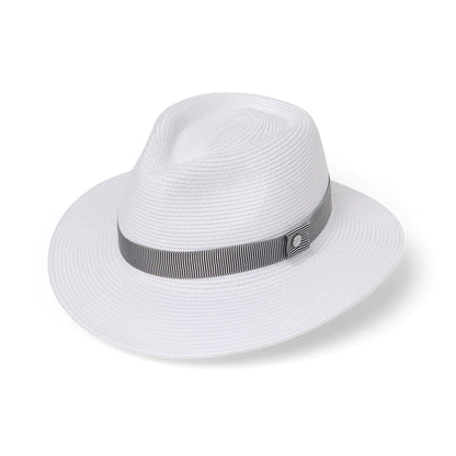 DEBORAH HUTTON CANOPY BAY WHITE/NAVY SAWGRASS GOLF FEDORA HAT. HANDMADE IN AUSTRALIA