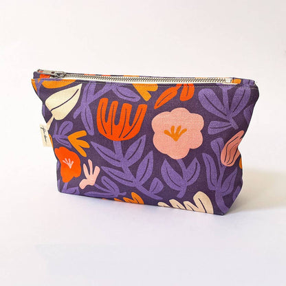 Handmade Make-up, Travel, Fabric Zip Purse - Petals (Purple)