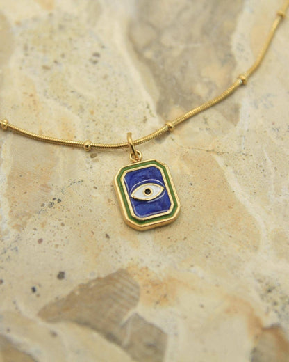 Evil Eye Necklace Gold • Blue Enamel Pendant • Satellite Chain • Waterproof Stainless Steel • Protection Necklace