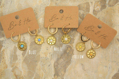 Gold Opal Sun Huggie Earrings