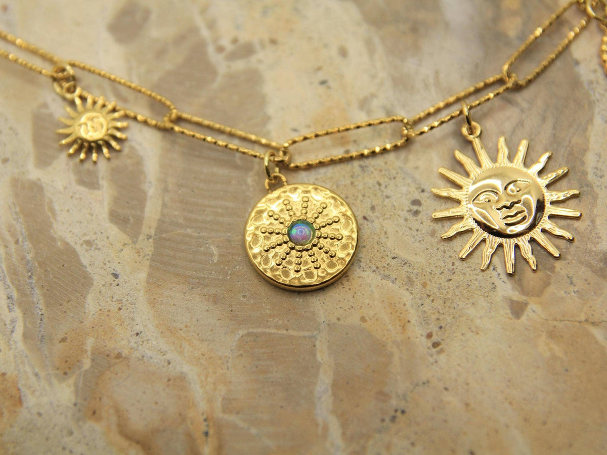 Gold Multi Charm Sun Necklace | Soleil Necklace