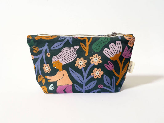 Handmade Make-up, Travel, Fabric Zip Purse - Frolic (Dark)