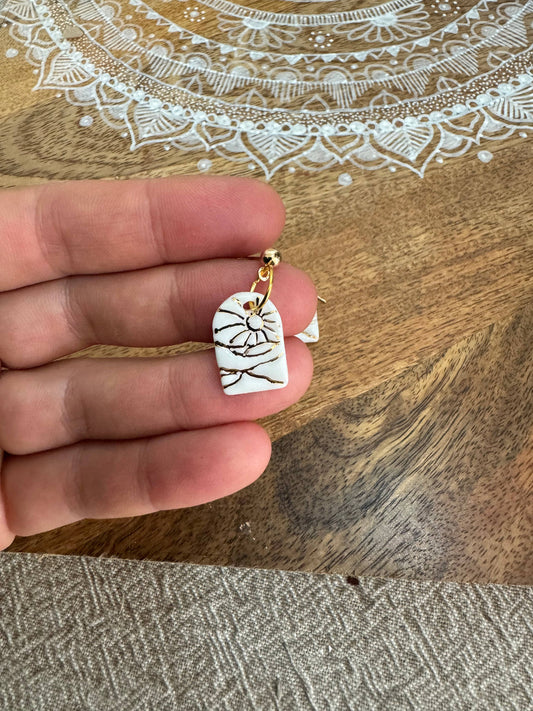 Ceramic Earrings - Landscape with Sun