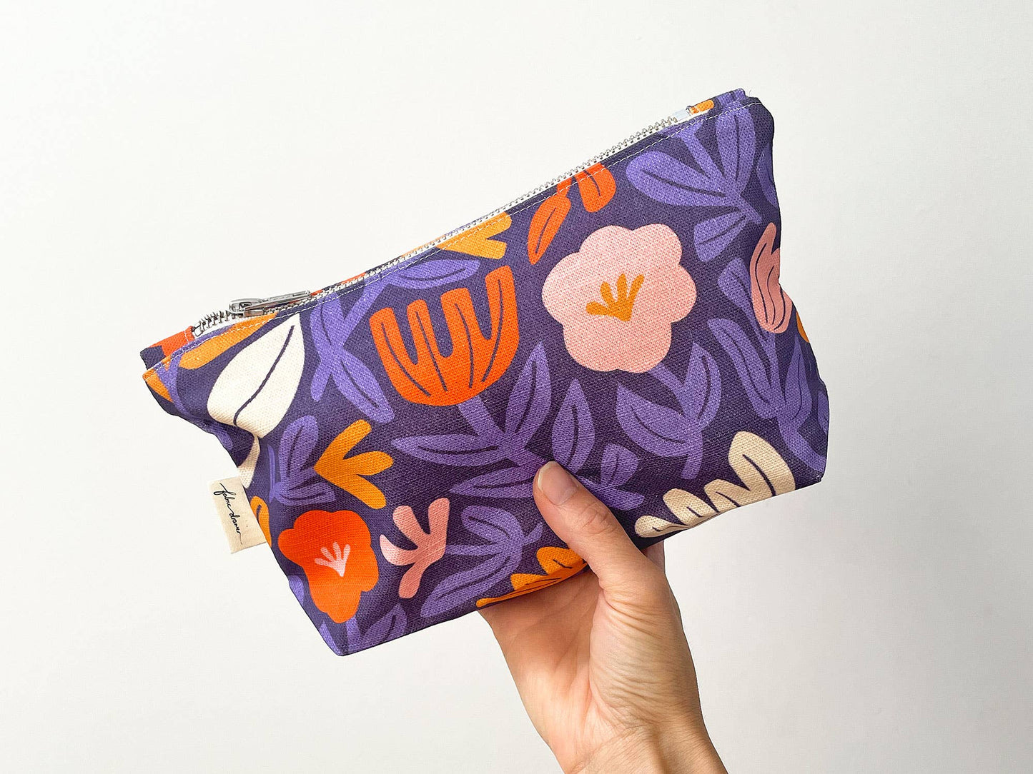 Handmade Make-up, Travel, Fabric Zip Purse - Petals (Purple)