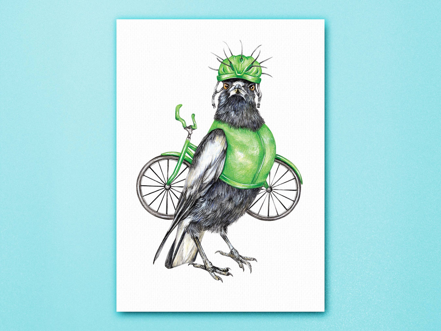 Clive the Cyclist Magpie Art Print