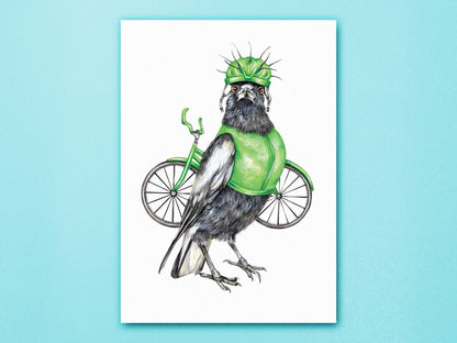 Clive the Cyclist Magpie Art Print