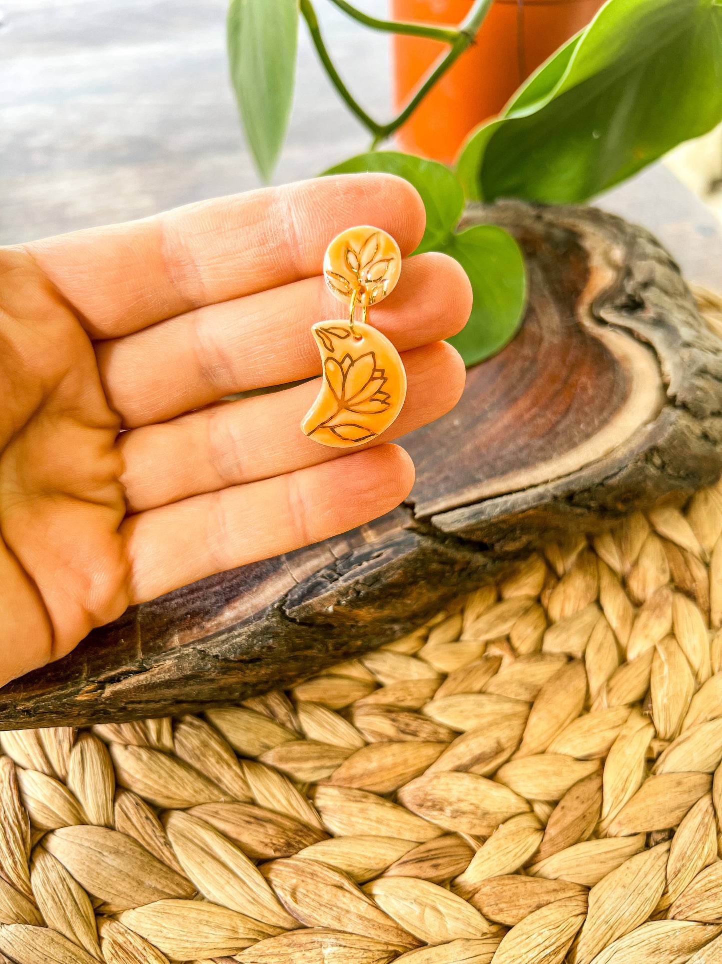 Floral Moon - Porcelain Earrings