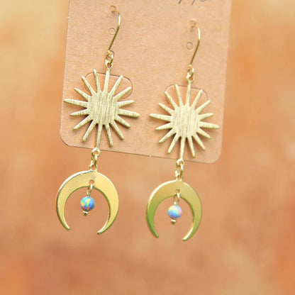 Blue Opal Sun & Moon Earrings