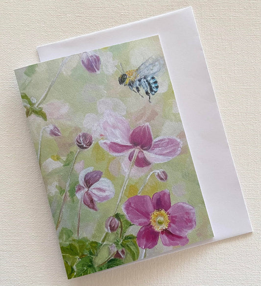 Native Bee & Pink Cosmos Greeting Card