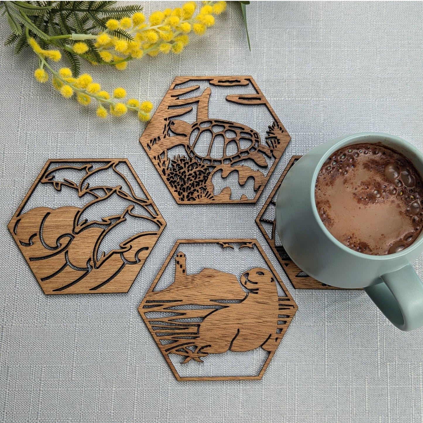 Australian Coastal Wooden Coaster Set