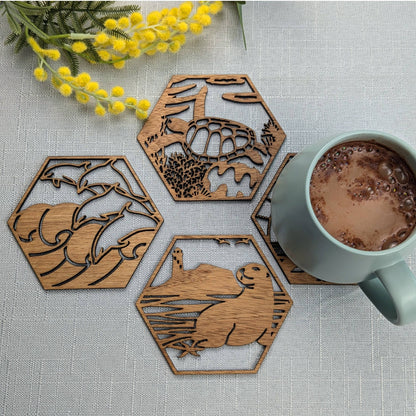 Australian Coastal Wooden Coaster Set