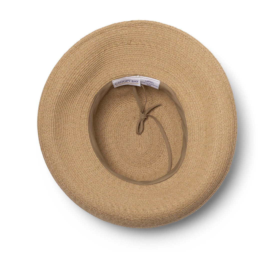 DEBORAH HUTTON CANOPY BAY. Natural Hamilton Raffia Sou'wester Hat. Handmade in Australia