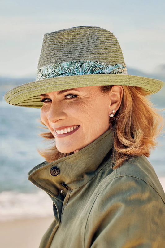 DEBORAH HUTTON CANOPY BAY. Eden, Green with Liberty Green Floral Pugaree Band, Handmade in Australia.