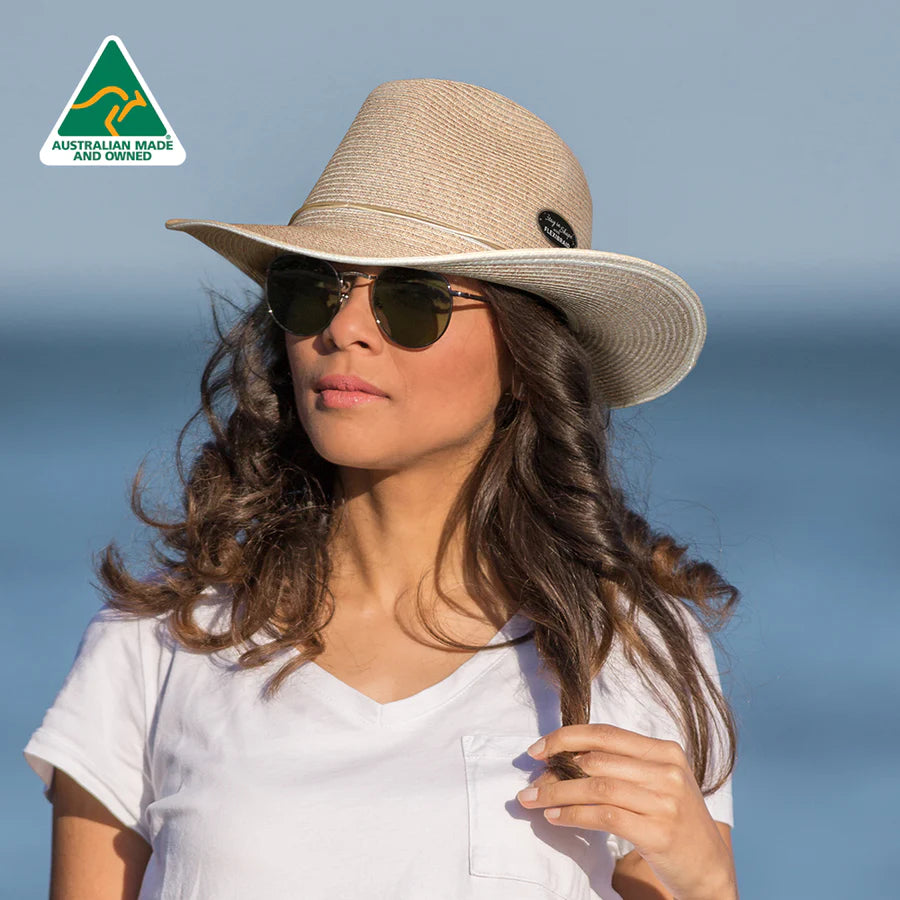 EVOKE HAT. PAYTON COWBOY. MIX CAMEL/IVORY 58CM. HANDMADE IN AUSTRALIA