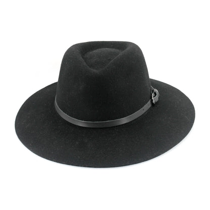 Evoke Hudson Felt Fedora - Black Wool Felt. Size 58cm.