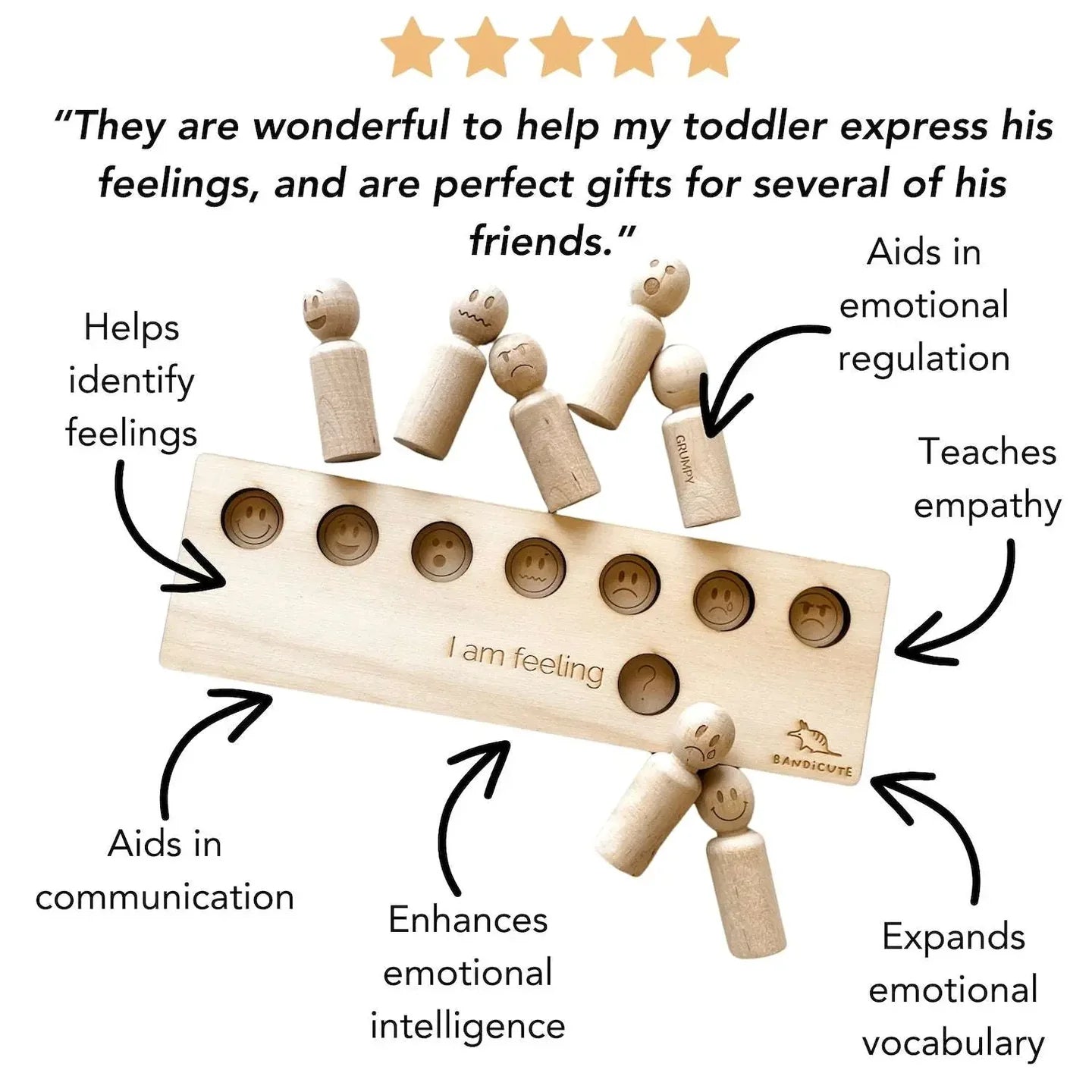 Bandicute Childrens' Learning - Emotions Peg Set. Made in Australia