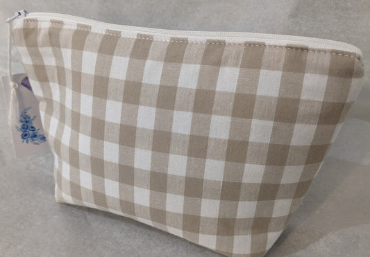 Makeup Bag - Neutral Gingham. Handmade in Australia.