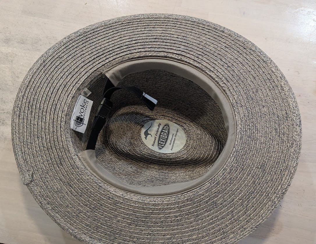 EVOKE HAT. STUART EV450 GREY/TAUPE COMBO M/L 60CM. HANDMADE IN AUSTRALIA