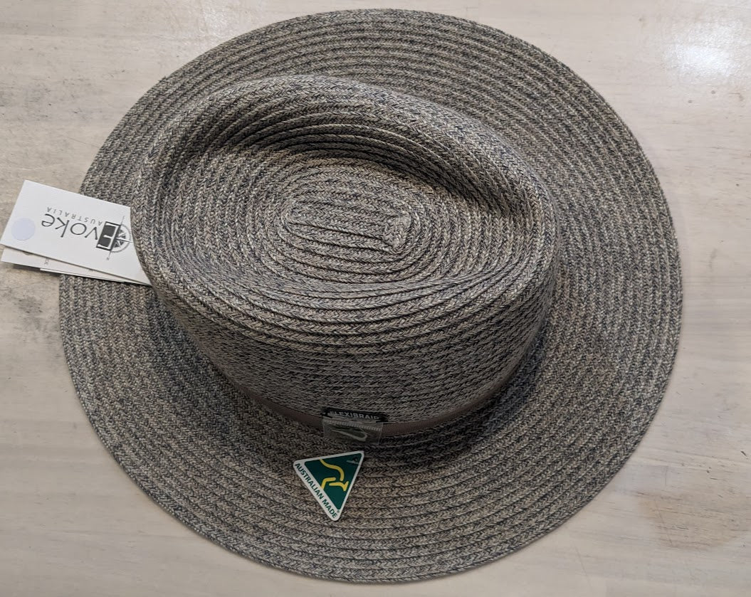 EVOKE HAT. STUART EV450 GREY/TAUPE COMBO M/L 60CM. HANDMADE IN AUSTRALIA