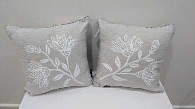 Eastbourne Art Linen Cushion with b/w Braid trim.  Handcrafted in Australia