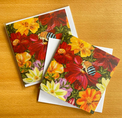 Bee on Bright Flowers Premium Greeting Card