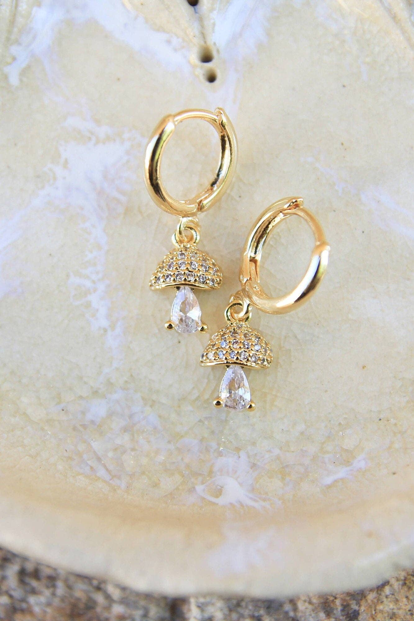 Gold Mushroom Earrings