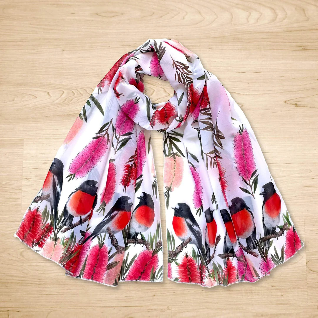Australian Scarlet Robin Scarf. Handmade in Australia