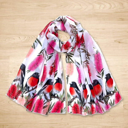 Australian Scarlet Robin Scarf. Handmade in Australia