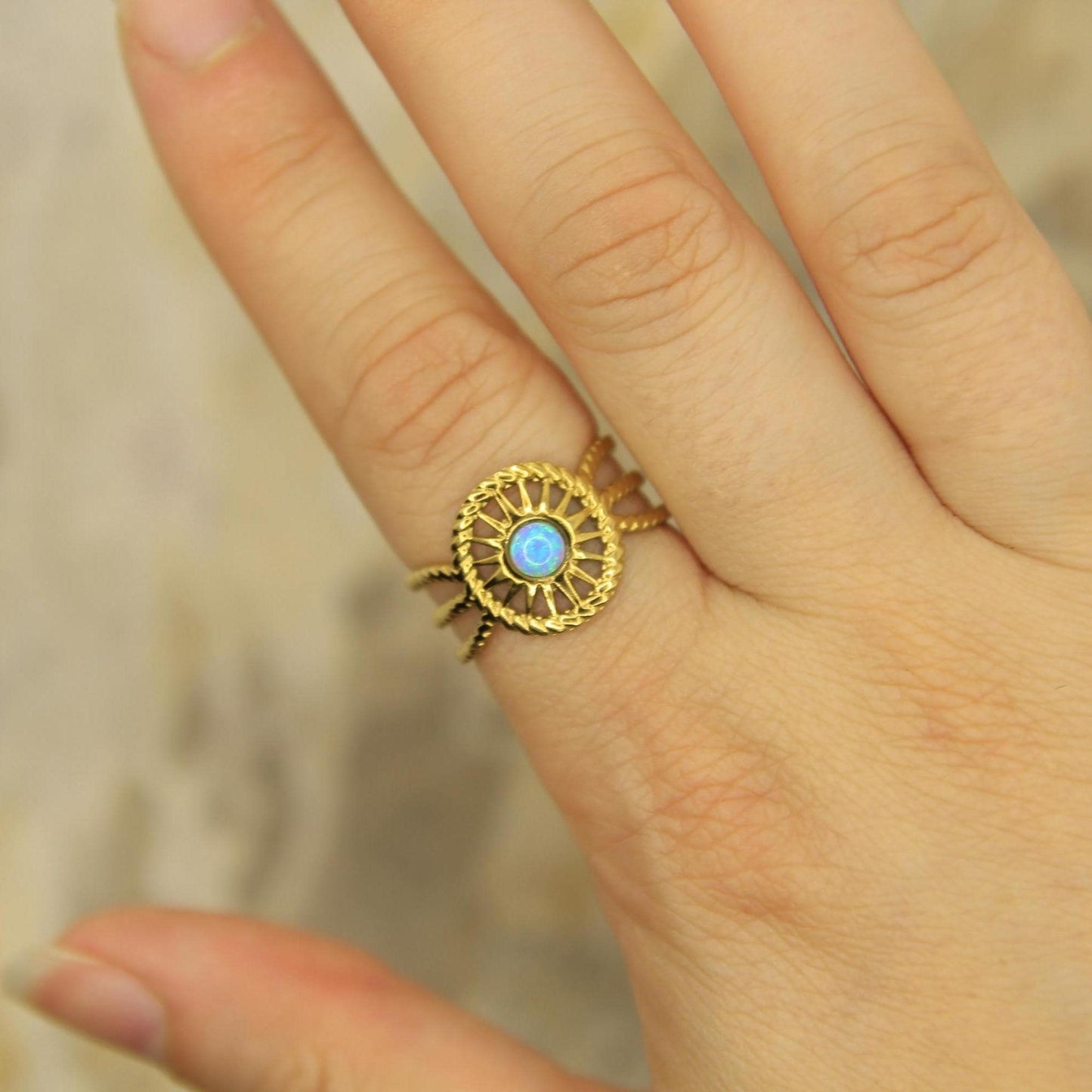 Gold Boho Sun Opal Ring