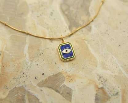Evil Eye Necklace Gold • Blue Enamel Pendant • Satellite Chain • Waterproof Stainless Steel • Protection Necklace
