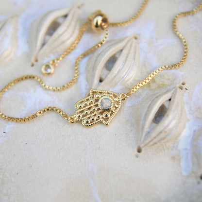 Gold Opal Hamsa Hand Bracelet