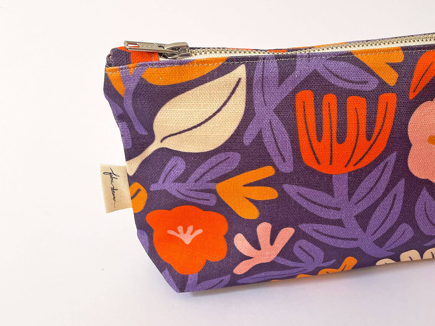 Handmade Make-up, Travel, Fabric Zip Purse - Petals (Purple)