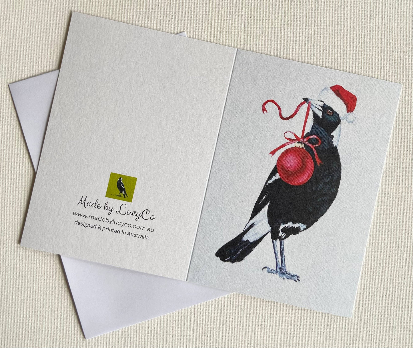 Christmas Magpie with Bauble Greeting Card