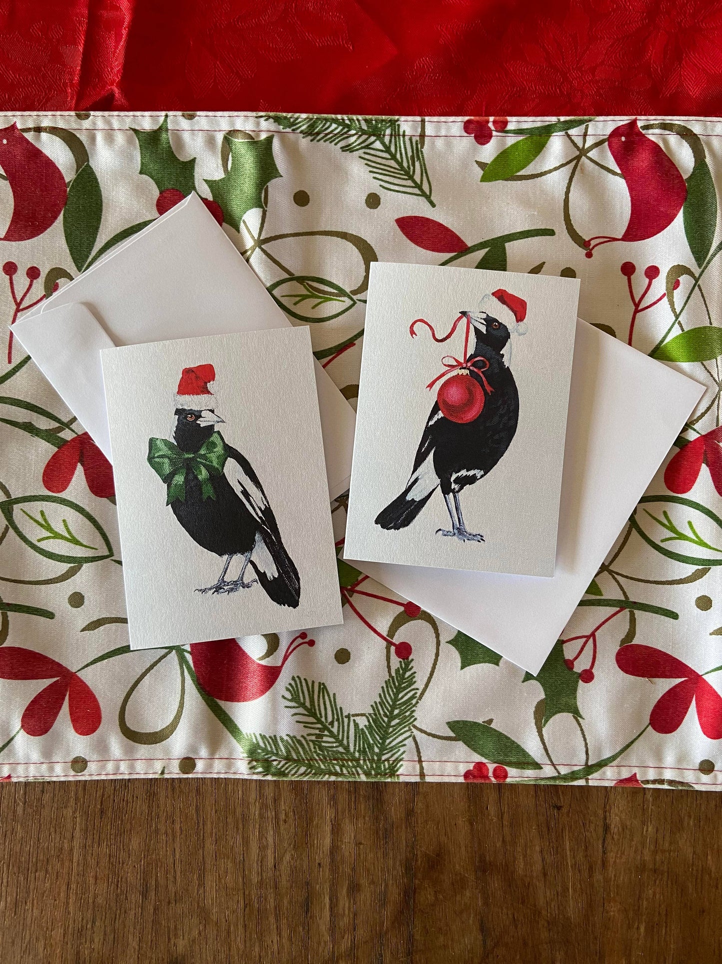Christmas Magpie with Bauble Greeting Card