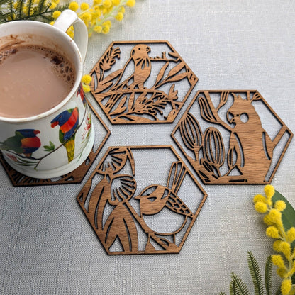 Australian Coastal Wooden Coaster Set