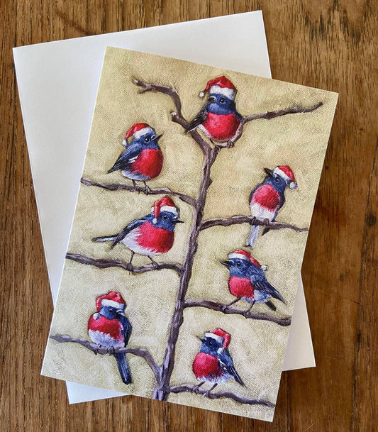 Cute Red Robins Christmas Greeting Card