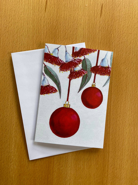 Red Baubles & Gum Blossoms Christmas Card