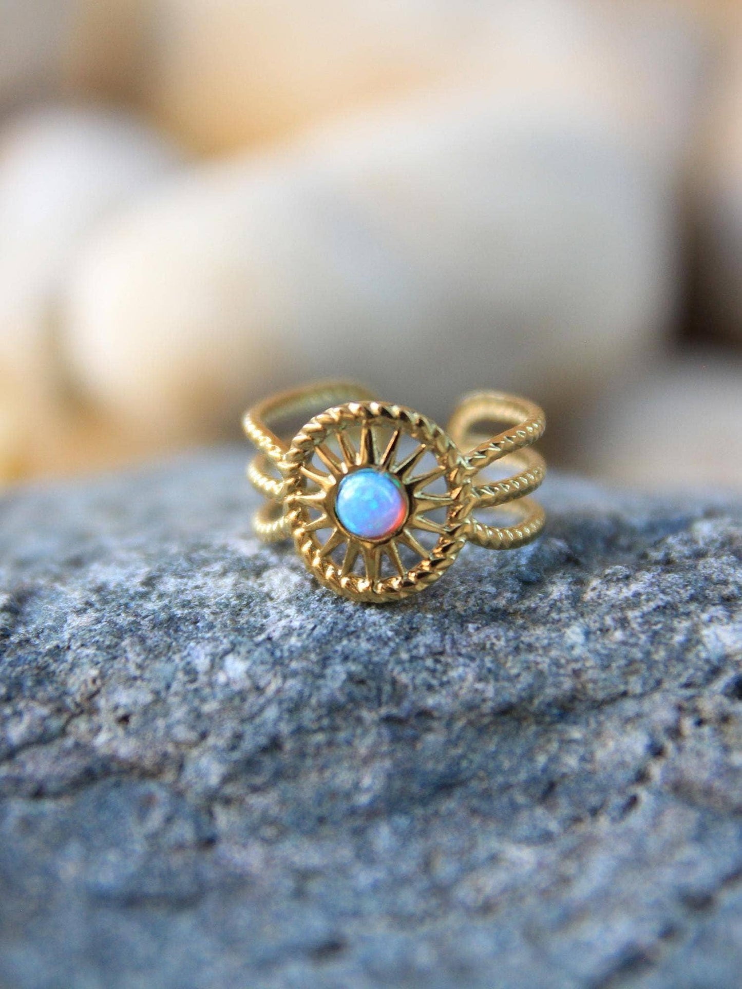 Gold Boho Sun Opal Ring