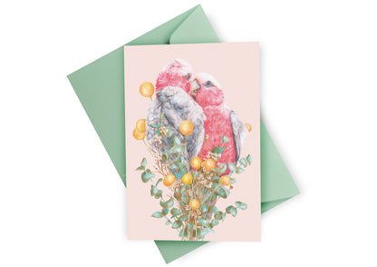 Galahs Greeting Card. Handmade in Australia.
