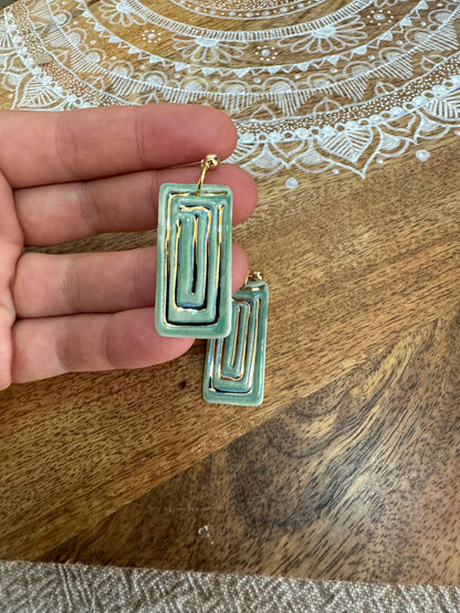Ceramic Earrings - Rectangle with Gold