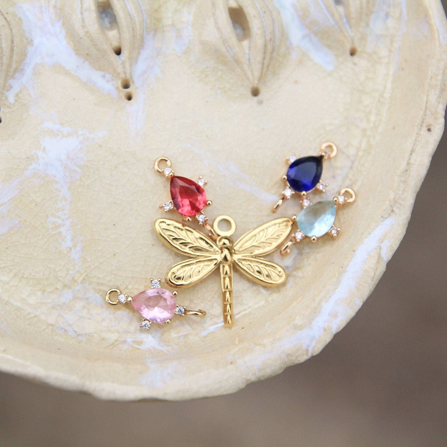 Gold Dragonfly Crystal Earrings