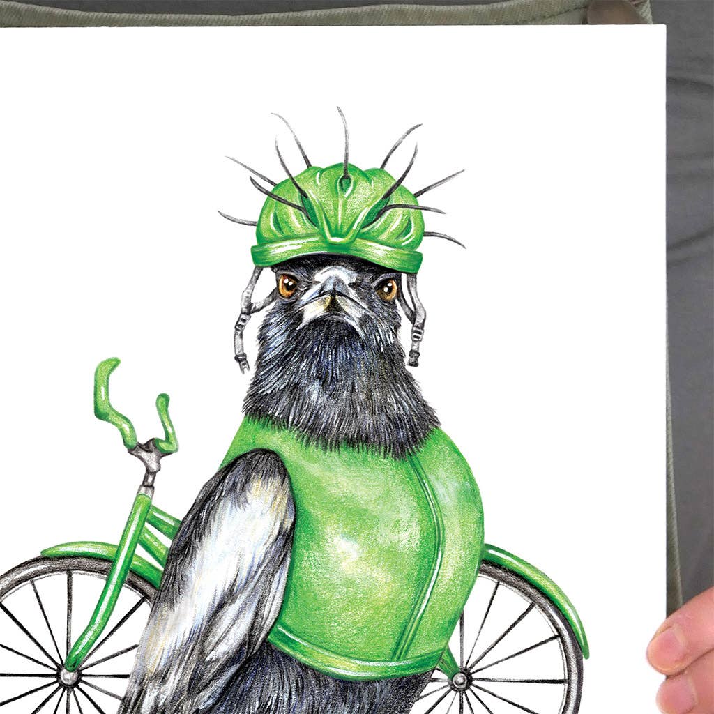 Clive the Cyclist Magpie Art Print