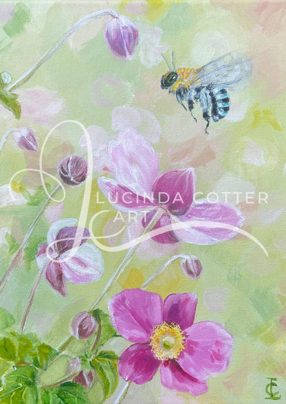 Native Bee & Pink Cosmos Greeting Card